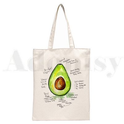 Avokaado Vegan Kawaii Vegetarian Vintage Print Korduvkasutatav ostlemine Naiste lõuend kandekotid Eco Shopper õlakotid