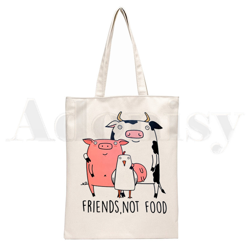 Avokádó Vegán Kawaii Vegetáriánus Vintage Print Újrafelhasználható vásárlás Női vászon hordtáskák Eco Shopper válltáskák