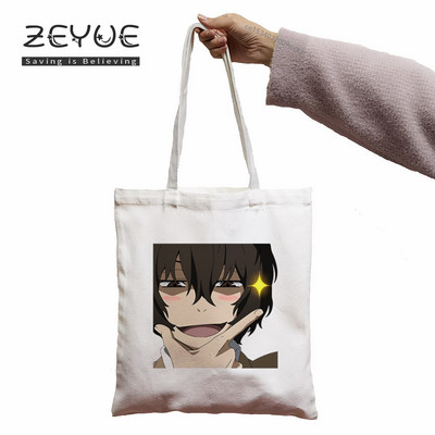 Dazai Japaness Anime Femei Grafică Estetică Amuzant Pânză Neagră Geantă de cumpărături Fată Femeie Bungo Câini fără stăpân Anii 90 Geantă de mână casual
