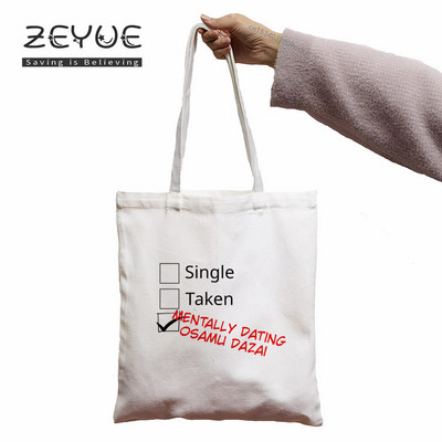 Dazai Japaness Anime Femei Grafică Estetică Amuzant Pânză Neagră Geantă de cumpărături Fată Femeie Bungo Câini fără stăpân Anii 90 Geantă de mână casual