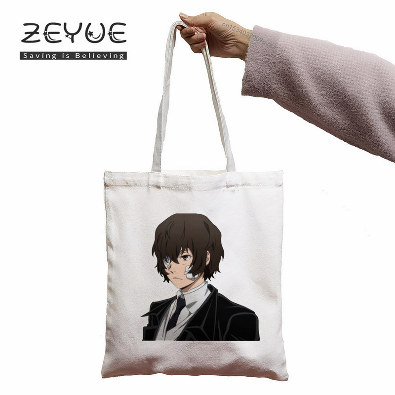 Dazai Japaness Anime Femei Grafică Estetică Amuzant Pânză Neagră Geantă de cumpărături Fată Femeie Bungo Câini fără stăpân Anii 90 Geantă de mână casual