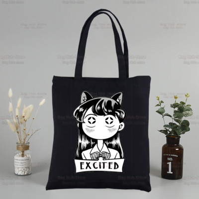Komi San Can`t Communicate Canvas Black Shopping Tote Bag Многократна употреба Komisan Shouko Excited Manga Shoulder Bag Gift Ръчна чанта