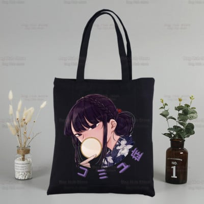 Komi San negali bendrauti Drobė Juoda pirkinių krepšys Daugkartinis Komisan Shouko Excited Manga pečių knygų krepšys dovanų rankinė
