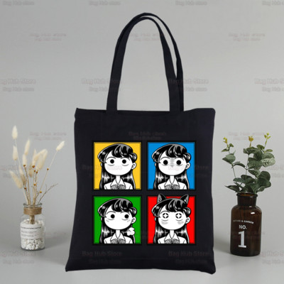 Komi San negali bendrauti Drobė Juoda pirkinių krepšys Daugkartinis Komisan Shouko Excited Manga pečių knygų krepšys dovanų rankinė