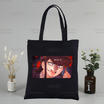 Komi San negali bendrauti Drobė Juoda pirkinių krepšys Daugkartinis Komisan Shouko Excited Manga pečių knygų krepšys dovanų rankinė