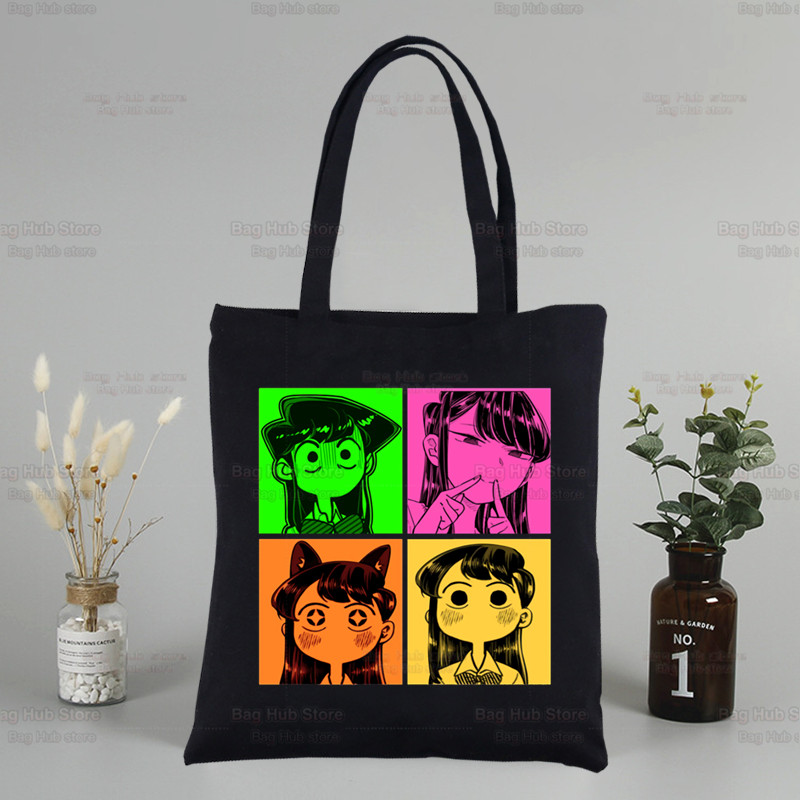 Komi San negali bendrauti Drobė Juoda pirkinių krepšys Daugkartinis Komisan Shouko Excited Manga pečių knygų krepšys dovanų rankinė