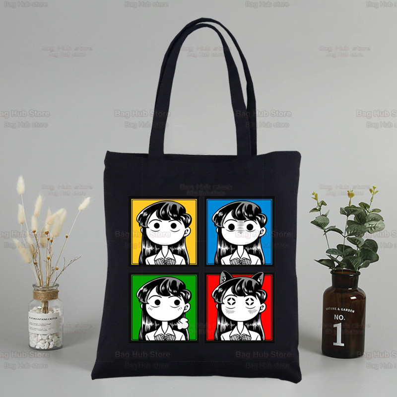 Komi San negali bendrauti Drobė Juoda pirkinių krepšys Daugkartinis Komisan Shouko Excited Manga pečių knygų krepšys dovanų rankinė