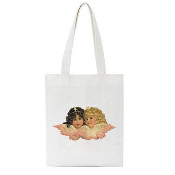 Korea Angel Cartoon Vintage Tote Shopping Μεγάλης χωρητικότητας Funny Harajuku Fiorucci Shoulder Canvas Canvas Τσάντες Kawaii Γυναικείες τσάντες