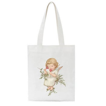 Korea Angel Cartoon Vintage Tote Shopping Μεγάλης χωρητικότητας Funny Harajuku Fiorucci Shoulder Canvas Canvas Τσάντες Kawaii Γυναικείες τσάντες