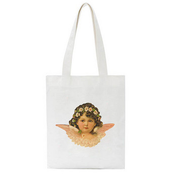 Korea Angel Cartoon Vintage Tote Shopping Μεγάλης χωρητικότητας Funny Harajuku Fiorucci Shoulder Canvas Canvas Τσάντες Kawaii Γυναικείες τσάντες