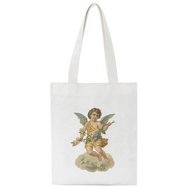 Korea Angel Cartoon Vintage Tote Shopping Μεγάλης χωρητικότητας Funny Harajuku Fiorucci Shoulder Canvas Canvas Τσάντες Kawaii Γυναικείες τσάντες