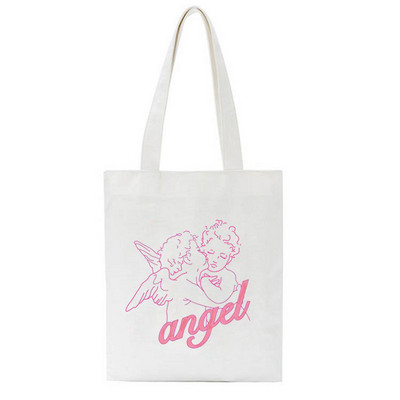 Korea Angel Cartoon Vintage Tote Shopping Μεγάλης χωρητικότητας Funny Harajuku Fiorucci Shoulder Canvas Canvas Τσάντες Kawaii Γυναικείες τσάντες