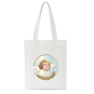 Korea Angel Cartoon Vintage Tote Shopping Μεγάλης χωρητικότητας Funny Harajuku Fiorucci Shoulder Canvas Canvas Τσάντες Kawaii Γυναικείες τσάντες