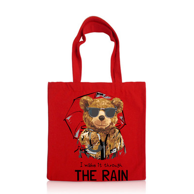 BLINGPAW Geantă tote din pânză 100% bumbac Genți de cumpărături reutilizabile Eco Bolsa Ursuleț I make it through the Rain Citate Imprimare