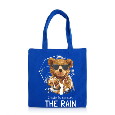 BLINGPAW Geantă tote din pânză 100% bumbac Genți de cumpărături reutilizabile Eco Bolsa Ursuleț I make it through the Rain Citate Imprimare