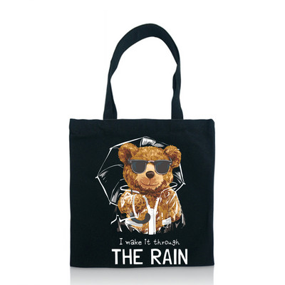 BLINGPAW Geantă tote din pânză 100% bumbac Genți de cumpărături reutilizabile Eco Bolsa Ursuleț I make it through the Rain Citate Imprimare