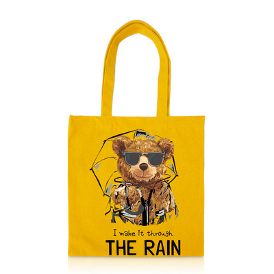 BLINGPAW Geantă tote din pânză 100% bumbac Genți de cumpărături reutilizabile Eco Bolsa Ursuleț I make it through the Rain Citate Imprimare