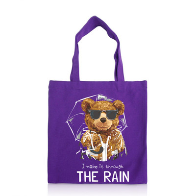 BLINGPAW Geantă tote din pânză 100% bumbac Genți de cumpărături reutilizabile Eco Bolsa Ursuleț I make it through the Rain Citate Imprimare