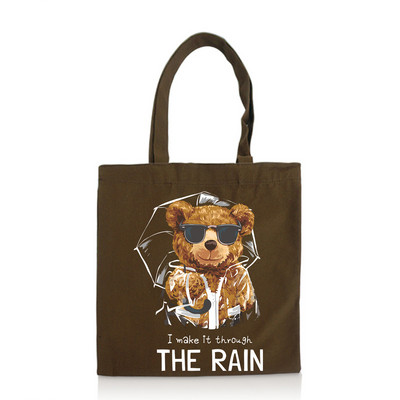 BLINGPAW Geantă tote din pânză 100% bumbac Genți de cumpărături reutilizabile Eco Bolsa Ursuleț I make it through the Rain Citate Imprimare