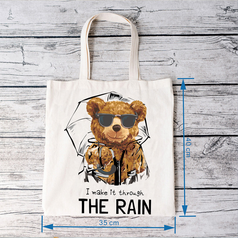 BLINGPAW Geantă tote din pânză 100% bumbac Genți de cumpărături reutilizabile Eco Bolsa Ursuleț I make it through the Rain Citate Imprimare