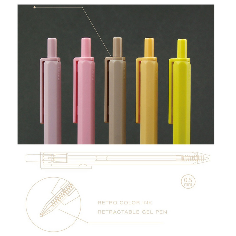 5kom retro tinte u boji set gel olovaka na uvlačenje, šesterokutna bačva, marker za pisanje u mliječnim proizvodima, uredska škola A6289