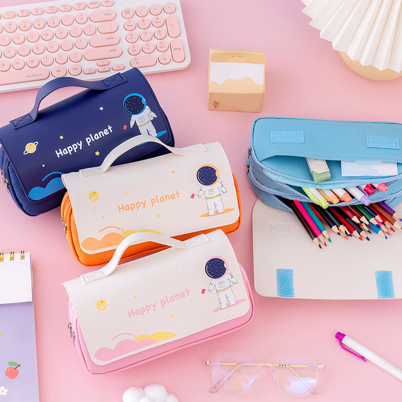 Școală drăguț de desene animate durabil băiat fată pentru copii student închidere cu fermoar trusa de capacitate mare pentru creion husă impermeabilă 3 compartimente