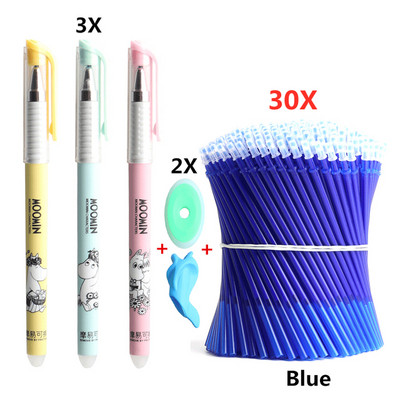 3+2+30 vnt. / rinkinys Nutrinamas rašiklio užpildymo rinkinys, plaunama rankena 0,5 mm rašalo ištrinami rašikliai, skirta mokyklos biurui