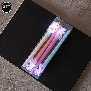 4бр. Гелова писалка Писалка с еднорог с LED светлина Kawai Cute Girl Gel Ink Pen Светеща писалка Ученически канцеларски материали Детски канцеларски материали