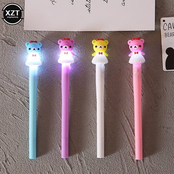 4бр. Гелова писалка Писалка с еднорог с LED светлина Kawai Cute Girl Gel Ink Pen Светеща писалка Ученически канцеларски материали Детски канцеларски материали