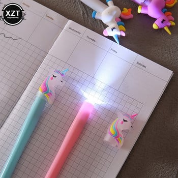 4бр. Гелова писалка Писалка с еднорог с LED светлина Kawai Cute Girl Gel Ink Pen Светеща писалка Ученически канцеларски материали Детски канцеларски материали