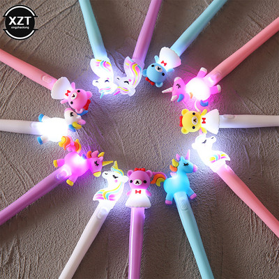 4 komada gel olovke Jednorog olovka s LED svjetlom Kawai Cute Girl Gel olovka Svjetleća olovka Školski pribor Dječji pribor