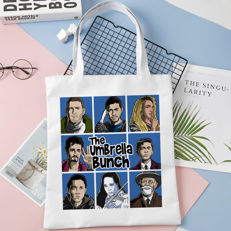 nákupná taška Umbrella Academy nákupná opakovane použiteľná bolsa bolsas de tela taška na potraviny vak cabas bolsas ecologicas šnúrka