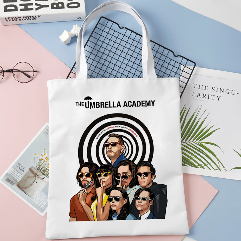 nákupná taška Umbrella Academy nákupná opakovane použiteľná bolsa bolsas de tela taška na potraviny vak cabas bolsas ecologicas šnúrka
