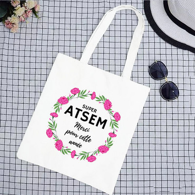 Super Merci Atsem Print Geantă de cumpărături pentru femei Geantă tote din pânză Genți de mână de călătorie în aer liber Geanta de depozitare eco reutilizabilă Cadouri pentru profesori