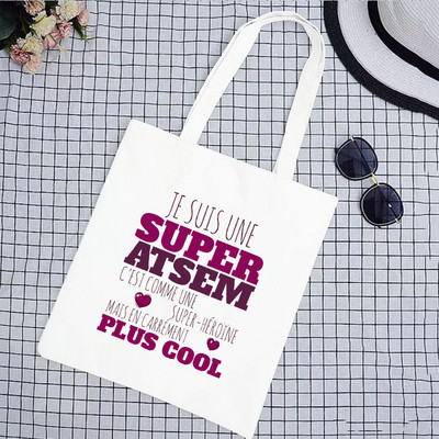 Super Merci Atsem Print Geantă de cumpărături pentru femei Geantă tote din pânză Genți de mână de călătorie în aer liber Geanta de depozitare eco reutilizabilă Cadouri pentru profesori