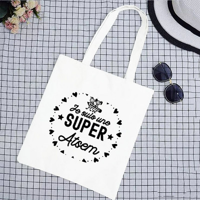 Super Merci Atsem Print Geantă de cumpărături pentru femei Geantă tote din pânză Genți de mână de călătorie în aer liber Geanta de depozitare eco reutilizabilă Cadouri pentru profesori