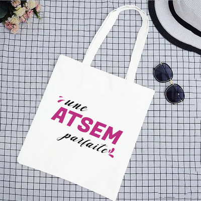 Super Merci Atsem Print Geantă de cumpărături pentru femei Geantă tote din pânză Genți de mână de călătorie în aer liber Geanta de depozitare eco reutilizabilă Cadouri pentru profesori