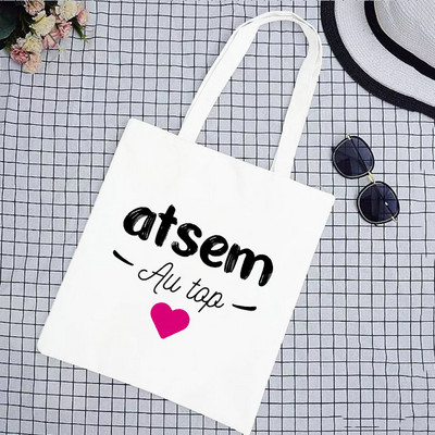Super Merci Atsem Print Geantă de cumpărături pentru femei Geantă tote din pânză Genți de mână de călătorie în aer liber Geanta de depozitare eco reutilizabilă Cadouri pentru profesori