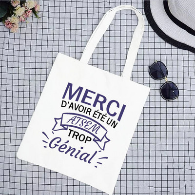 Super Merci Atsem Print Geantă de cumpărături pentru femei Geantă tote din pânză Genți de mână de călătorie în aer liber Geanta de depozitare eco reutilizabilă Cadouri pentru profesori