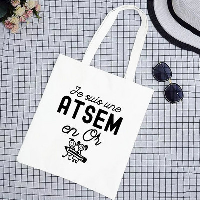 Super Merci Atsem Print Geantă de cumpărături pentru femei Geantă tote din pânză Genți de mână de călătorie în aer liber Geanta de depozitare eco reutilizabilă Cadouri pentru profesori