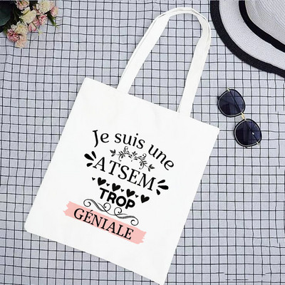 Super Merci Atsem Print Geantă de cumpărături pentru femei Geantă tote din pânză Genți de mână de călătorie în aer liber Geanta de depozitare eco reutilizabilă Cadouri pentru profesori