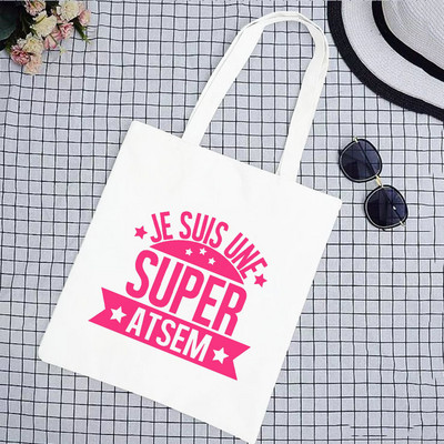 Super Merci Atsem Print Geantă de cumpărături pentru femei Geantă tote din pânză Genți de mână de călătorie în aer liber Geanta de depozitare eco reutilizabilă Cadouri pentru profesori
