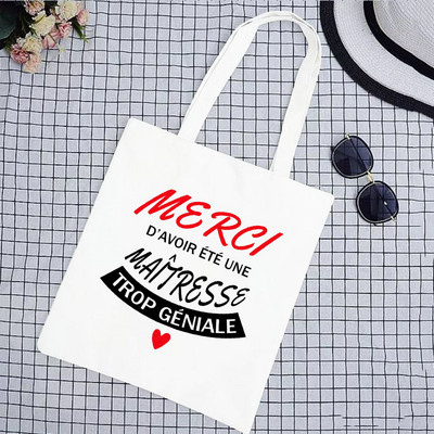 Super Merci Atsem Print Geantă de cumpărături pentru femei Geantă tote din pânză Genți de mână de călătorie în aer liber Geanta de depozitare eco reutilizabilă Cadouri pentru profesori