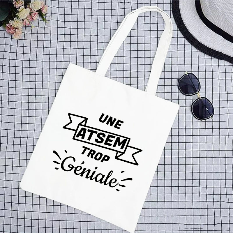 Super Merci Atsem Print Geantă de cumpărături pentru femei Geantă tote din pânză Genți de mână de călătorie în aer liber Geanta de depozitare eco reutilizabilă Cadouri pentru profesori