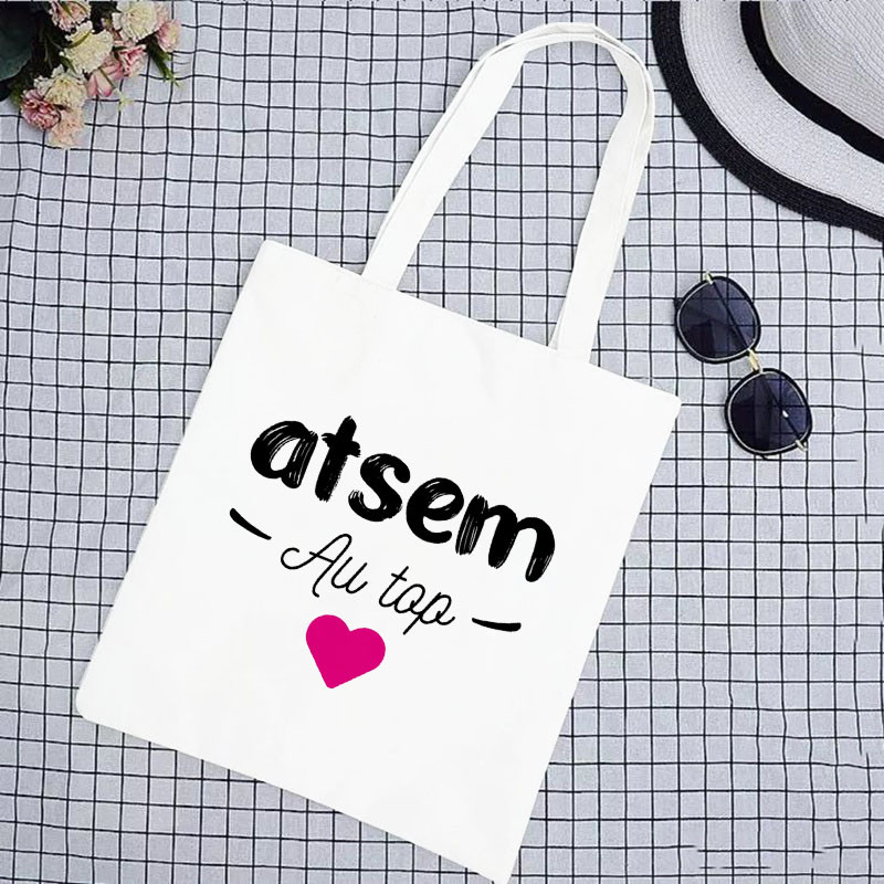 Super Merci Atsem Print Geantă de cumpărături pentru femei Geantă tote din pânză Genți de mână de călătorie în aer liber Geanta de depozitare eco reutilizabilă Cadouri pentru profesori