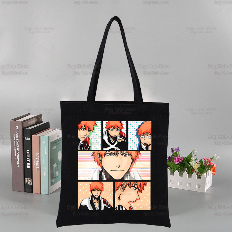 „Bleach Harajuku Canvas“ moterų koledžo Ulzzango juodos didelės kasdienės mados „Kurosaki Ichigo“ japonų anime pečių krepšiai