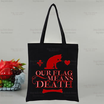 Η σημαία μας σημαίνει Death Cat Flag Print Canvas Tote Μαύρες τσάντες Harajuku Casual Θηλυκά κορίτσι Tote Eco Shopper Τσάντες ώμου