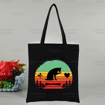 Η σημαία μας σημαίνει Death Cat Flag Print Canvas Tote Μαύρες τσάντες Harajuku Casual Θηλυκά κορίτσι Tote Eco Shopper Τσάντες ώμου