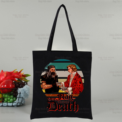 Our Flag Means Death Cat Flag Print Canvas Tote Черни чанти Harajuku Casual Female Girl Tote Eco Shopper Чанти през рамо