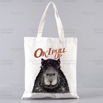 Capybara Funny Canvas Simple Cartoon Print OK I Pull Up Τσάντες για ψώνια Κορίτσια Animal Fashion Life Casual Pacakge Τσάντα χειρός